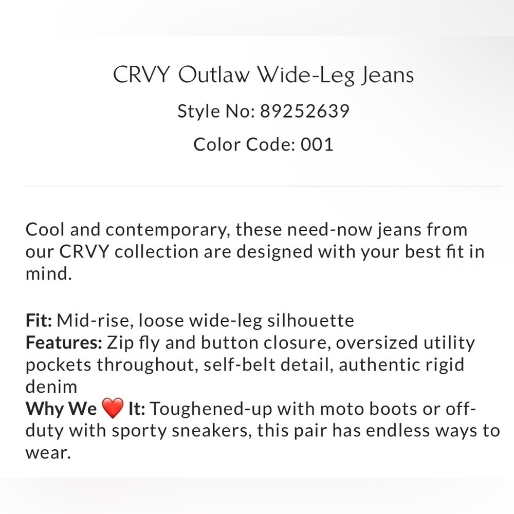 We The Free CRVY Outlaw Mid-Rise Wide-Leg Jeans Size XL NWT - Picture 4 of 14
